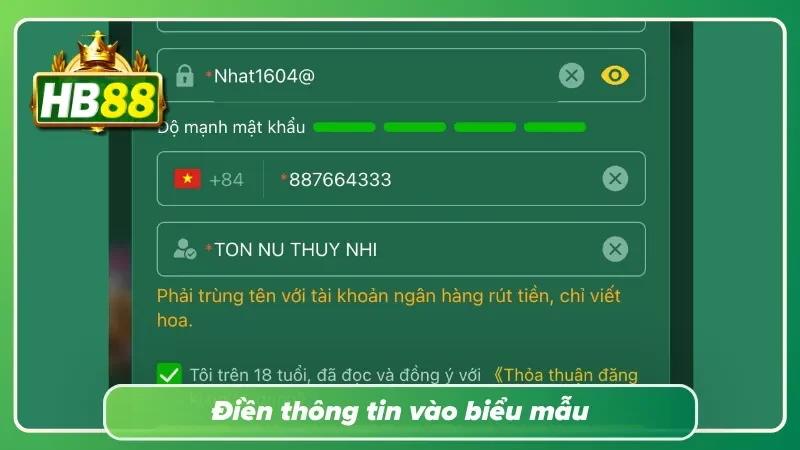 Nhập đầy đủ thông tin chính xác để hoàn tất đăng ký thuận lợi